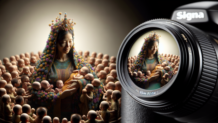 alt_text: Seorang ibu dengan banyak bayi, representasi dari ambisi dinasti melalui ibu pengganti.