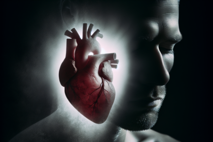 alt_text: Ilustrasi jantung pudar dengan bayangan wajah muram, simbolisasi depresi sebagai ancaman tersembunyi.