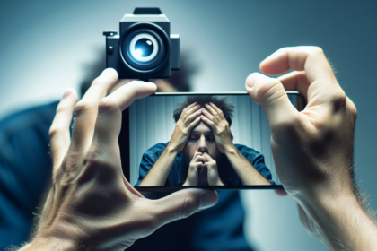 "alt_text": "Orang terpesona ponsel, terjebak adiksi video pendek, mengorbankan kesehatan mental."