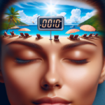 alt_text: Ilustrasi mata tertutup dengan waktu 10 detik, simbol fokus dan kualitas liburan.