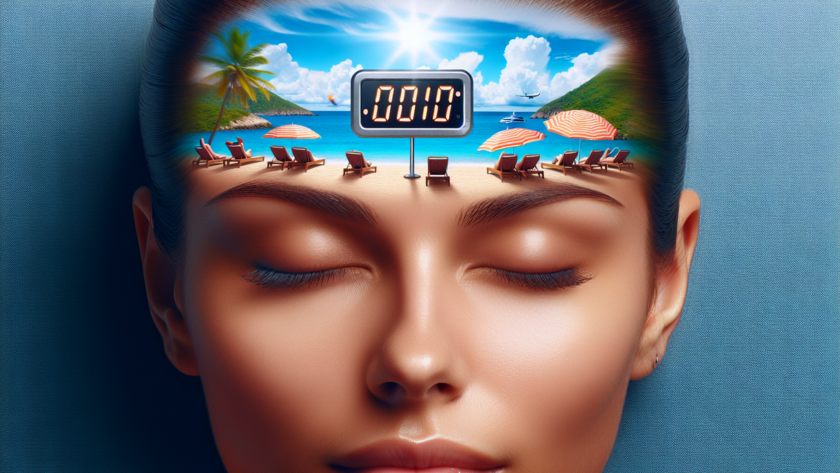 alt_text: Ilustrasi mata tertutup dengan waktu 10 detik, simbol fokus dan kualitas liburan.
