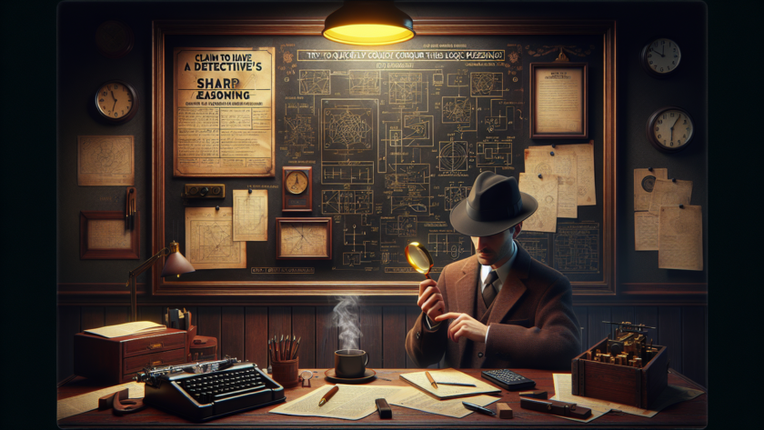 alt_text: "Ilustrasi teka-teki logika untuk melatih kemampuan analisis dan berpikir kritis seperti detektif."