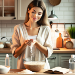 alt_text: Seorang wanita mencuci muka dengan air beras, mengeksplorasi manfaat kesehatan kulit.