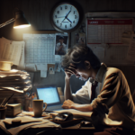 "alt_text": "Pekerja lelah menatap layar, simbol kelelahan kronis di era kerja berlebihan di Indonesia."