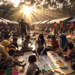 alt_text: Anak-anak bermain dan belajar di sesi trauma healing pasca banjir Aceh.