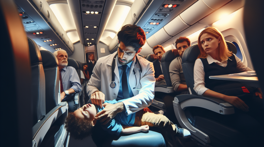 alt_text: Dokter bantu penumpang sakit di pesawat, tunjukkan pentingnya pengetahuan medis darurat.