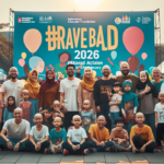 alt_text: Orang-orang dengan kepala gundul berkumpul memeriahkan Hari Kanker Sedunia.