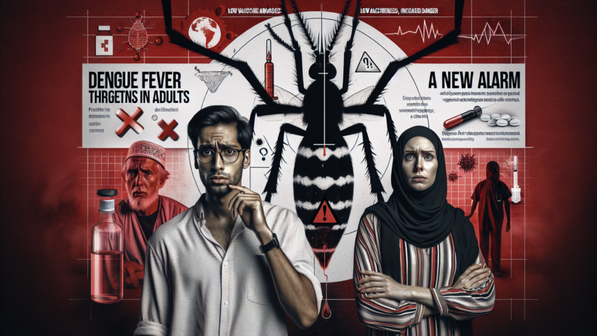 alt_text: Poster "Demam Berdarah pada Dewasa" menyoroti peningkatan kasus dan pentingnya kewaspadaan kesehatan.