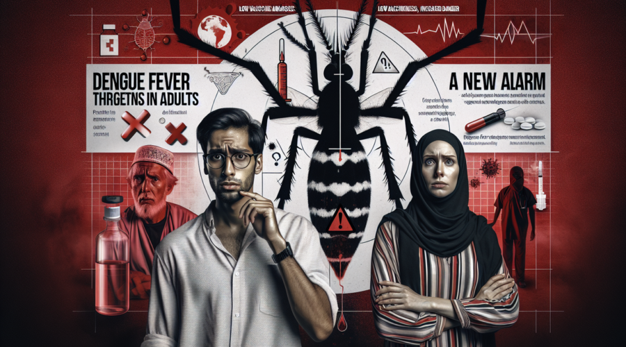 alt_text: Poster "Demam Berdarah pada Dewasa" menyoroti peningkatan kasus dan pentingnya kewaspadaan kesehatan.