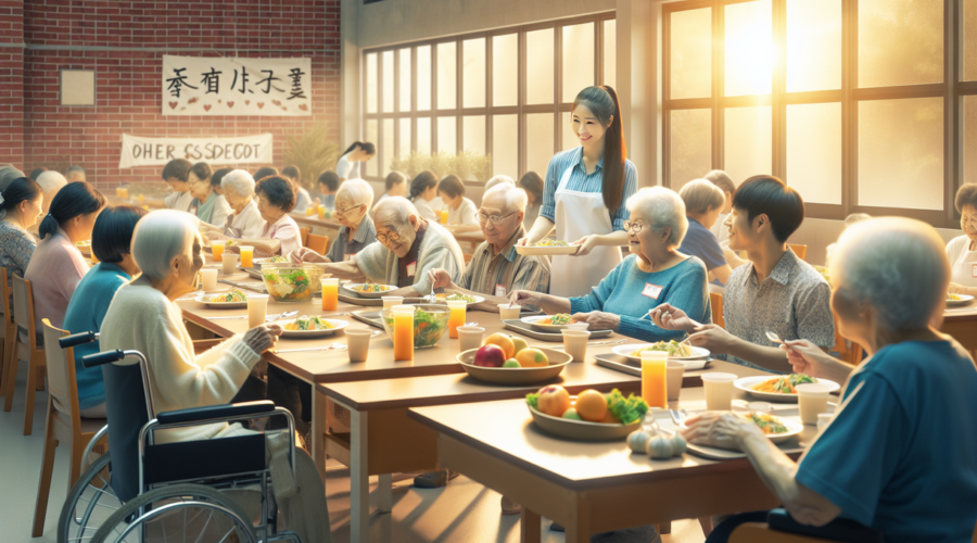 alt_text: Lansia dan penyandang disabilitas menikmati makanan bergizi gratis di sebuah acara kebersamaan.