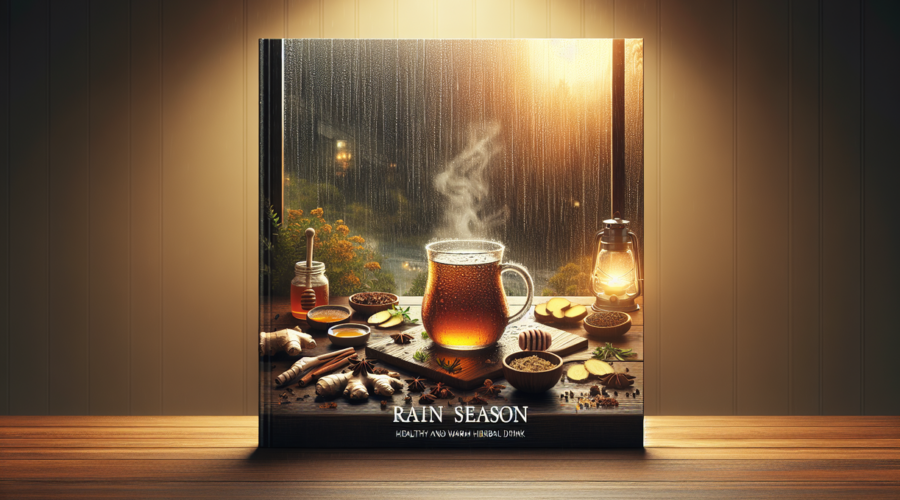 alt_text: Ramuan herbal hangat dalam cangkir, siap melindungi tubuh di musim hujan.