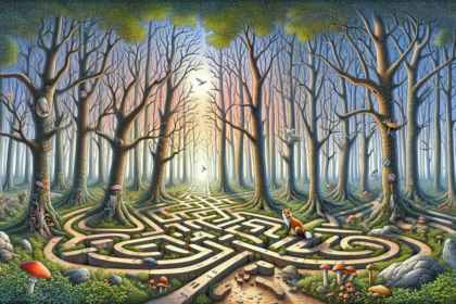 alt_text: Ilustrasi tes IQ dengan simbol angka dan elemen logika yang menantang batas kecerdasan.