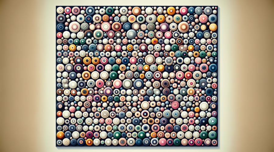 alt_text: Tes ketajaman mata dengan pola warna-warni untuk uji penglihatan.