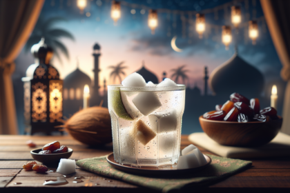 alt_text: Tips buka puasa sehat dengan air kelapa segar, kaya manfaat untuk tubuh.