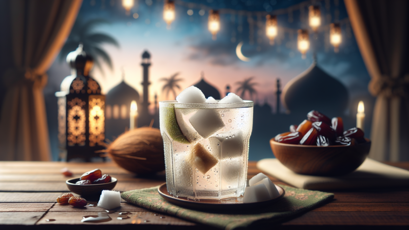 alt_text: Tips buka puasa sehat dengan air kelapa segar, kaya manfaat untuk tubuh.