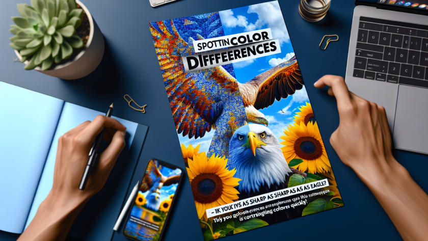 alt_text: "Ilustrasi bergambar tes ketajaman mata dengan berbagai pola dan warna kontras."