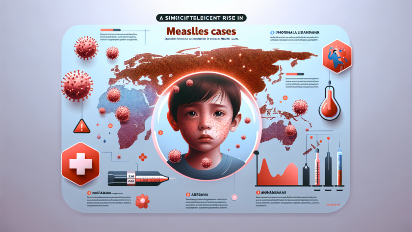 alt_text: Ilustrasi gejala campak awal seperti demam, batuk, pilek, dan ruam khas pada kulit.