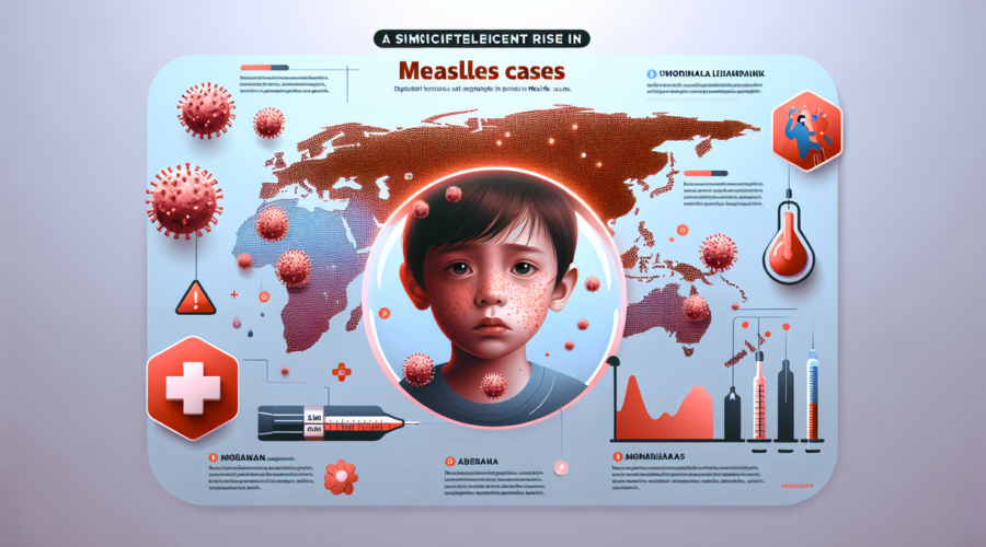 alt_text: Ilustrasi gejala campak awal seperti demam, batuk, pilek, dan ruam khas pada kulit.