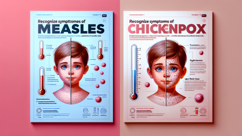 alt_text: Perbedaan ruam campak dan cacar air; campak merata, cacar air berbintik berisi cairan.