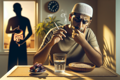 alt_text: Rokok saat buka puasa berisiko tinggi; nikmat sementara, bahaya kesehatan berkepanjangan.