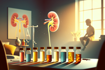 alt_text: Infografis ciri urine anak dengan kanker ginjal: darah, bau menyengat, dan warna gelap.