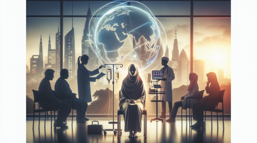 alt_text: Pasien di ruang tunggu rumah sakit, menunggu layanan kanker yang terlambat tersedia.