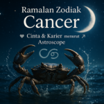 alt_text: Gambar zodiak Cancer dengan ungkapan ketenangan dan kebahagiaan penuh rezeki.