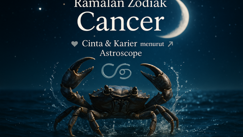 alt_text: Gambar zodiak Cancer dengan ungkapan ketenangan dan kebahagiaan penuh rezeki.