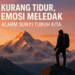 alt_text: Ilustrasi wajah lelah dengan latar alarm, menunjukkan dampak kurang tidur pada emosi.