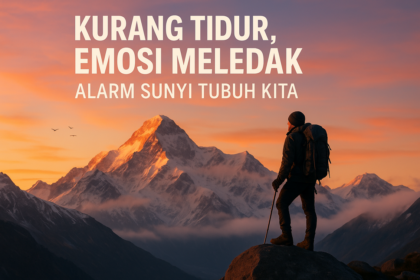 alt_text: Ilustrasi wajah lelah dengan latar alarm, menunjukkan dampak kurang tidur pada emosi.