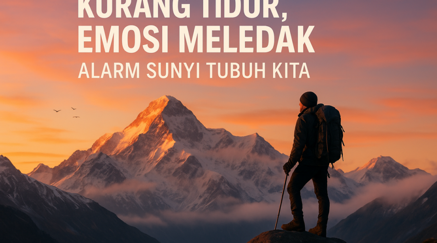 alt_text: Ilustrasi wajah lelah dengan latar alarm, menunjukkan dampak kurang tidur pada emosi.