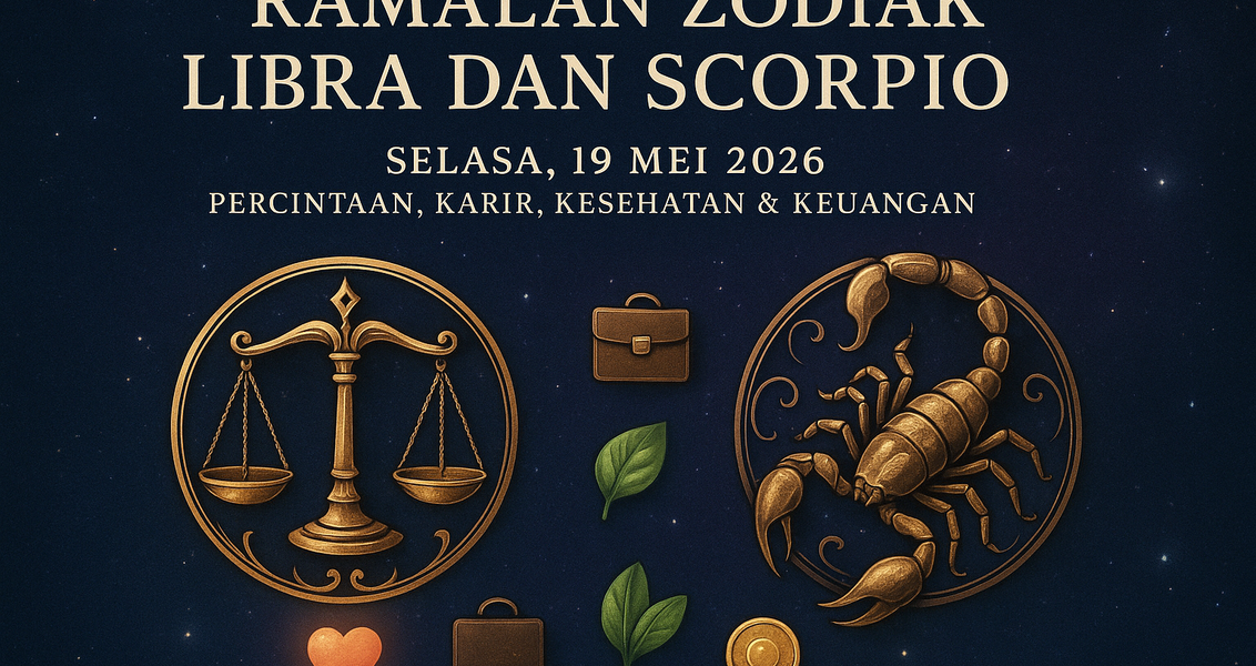 alt_text: Ramalan untuk Libra dan Scorpio 19 Mei 2026 tentang cinta, karier, dan keuangan.