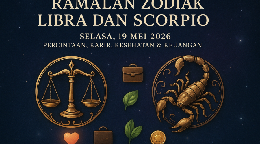 alt_text: Ramalan untuk Libra dan Scorpio 19 Mei 2026 tentang cinta, karier, dan keuangan.