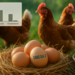 alt_text: "Poster edukasi manfaat telur Omega 3 untuk kesehatan dan kolesterol rendah."