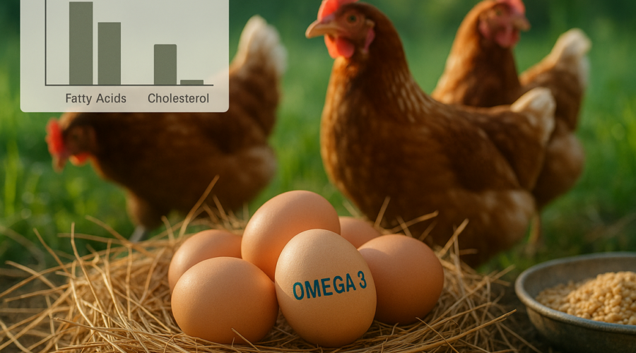 alt_text: "Poster edukasi manfaat telur Omega 3 untuk kesehatan dan kolesterol rendah."