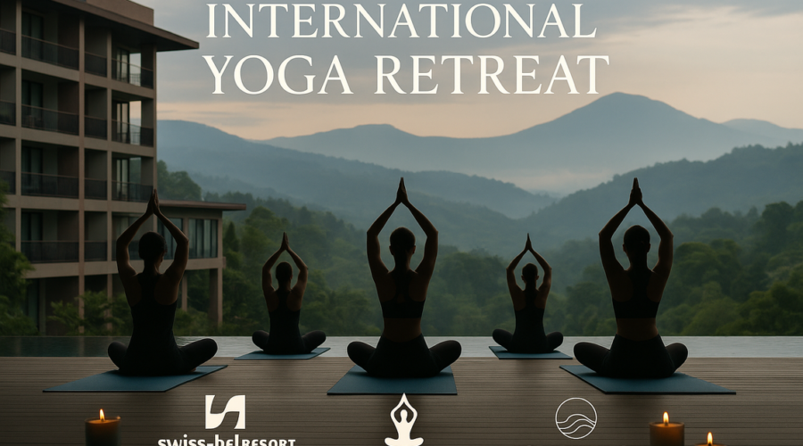 alt_text: "Yoga retreat di Bandung, peserta global, suasana harmonis, pemandangan alam memukau."