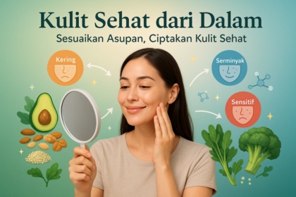 alt_text: Rekomendasi makanan sehat untuk menjaga kesehatan empat jenis kulit berbeda.