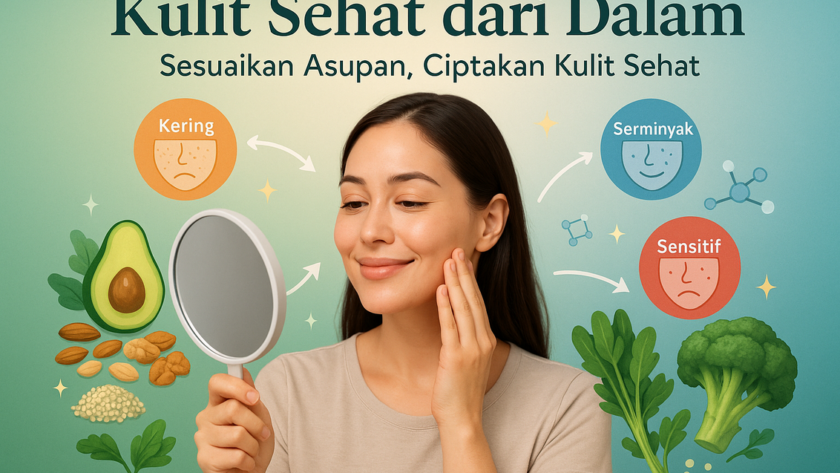 alt_text: Rekomendasi makanan sehat untuk menjaga kesehatan empat jenis kulit berbeda.