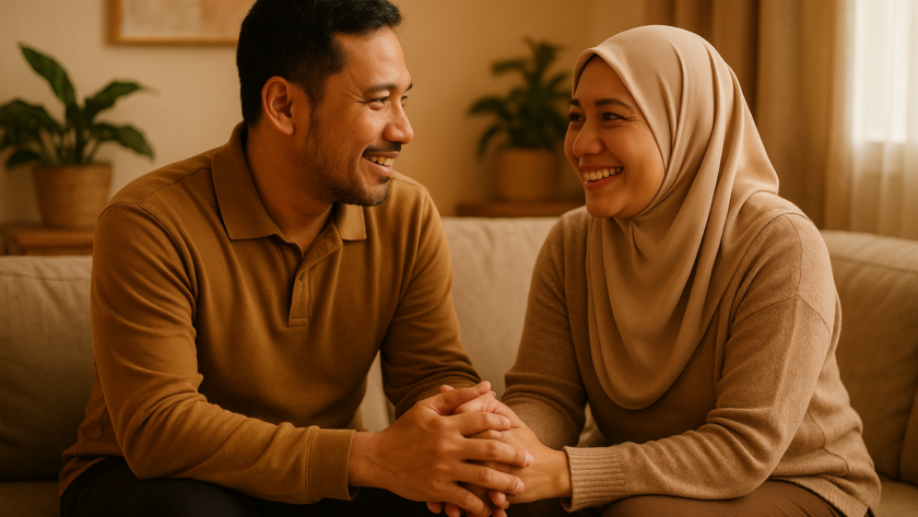 "Ungkapan tulus dan bijak, suami cerdas emosional menenangkan hati istri."