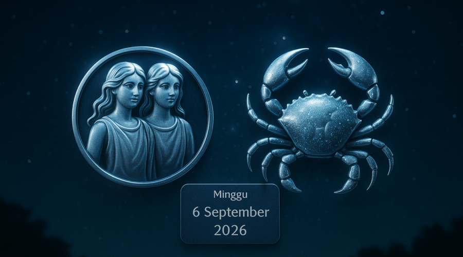 Peta keberuntungan 6 September 2026 untuk zodiak Gemini & Cancer.
